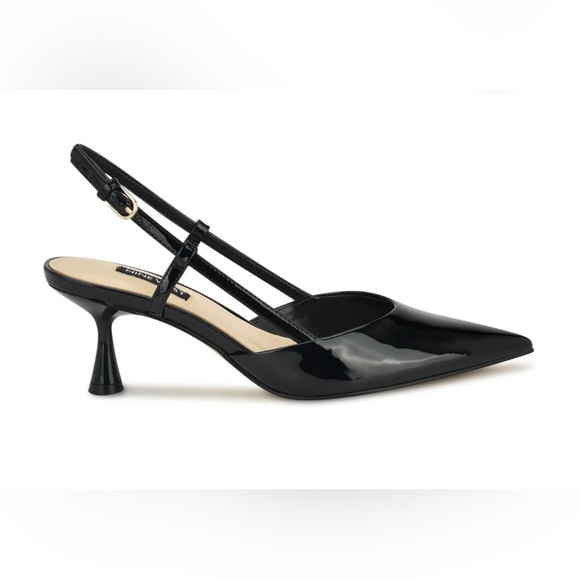Nine West Rhonda black patent slingback pointed toe kitten heel pump size 9 1/2 - Picture 1 of 16